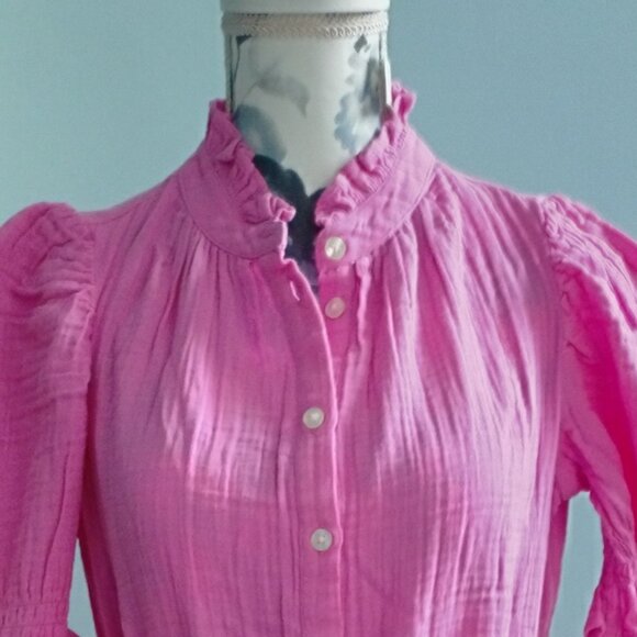 Hot Pink Cotton Gauze Mini-Dress NWT fits like XS - Picture 3 of 10